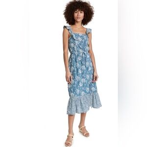 PAIGE Blue and White Floral Poppy Prairie Midi Dress XL